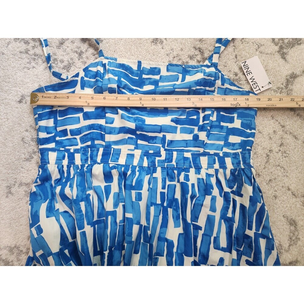 NEW Nine West Square Neck A-Line Blue White Patterned Women's Dress Size XL - Picture 4 of 6